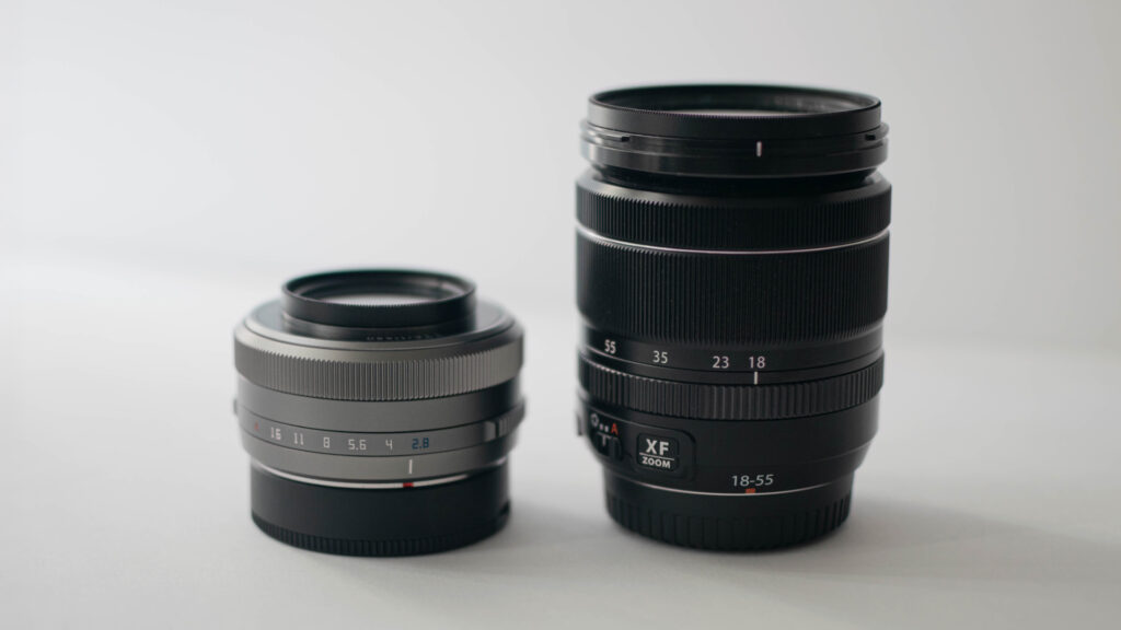 TTArtisan 27mm f2.8 next to a Fujinon XF18-55mm F2.8-4